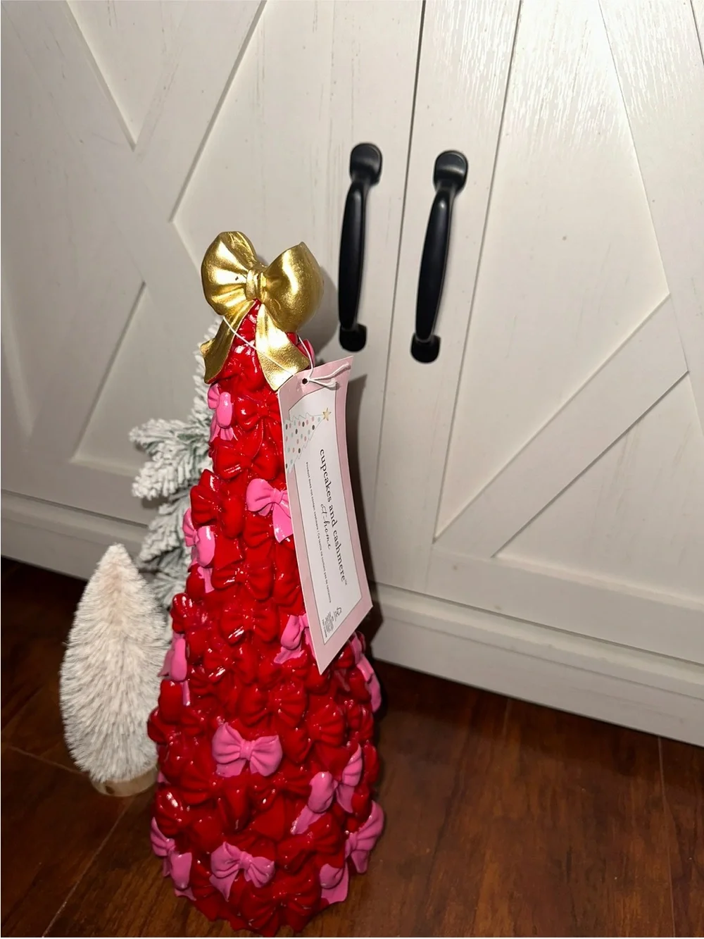 Cupcakes & Cashmere Red & Pink Decorative Bow Christmas Tree with Gold Topper